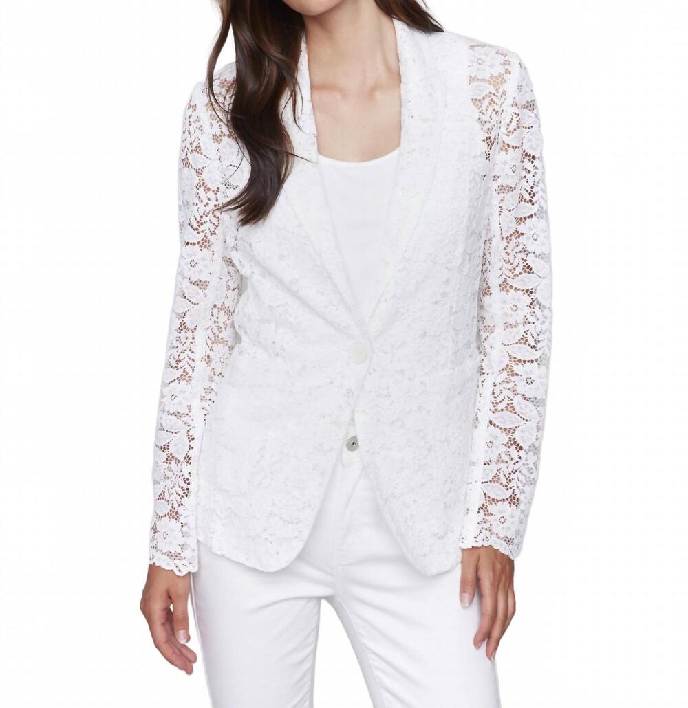 NEW CHARLIE B lace long sleeve blazer with welt pockets in white